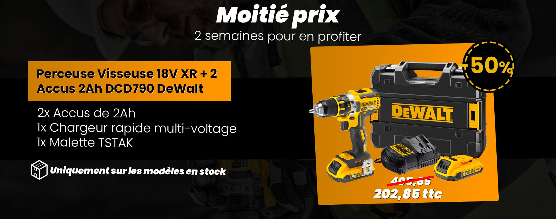 Perceuse Visseuse 18V XR + 2 Accus 2Ah DCD790 DeWalt